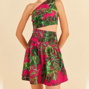 NEW With Tags- FARM Rio- Leaves Pink Mini Dress- sz L